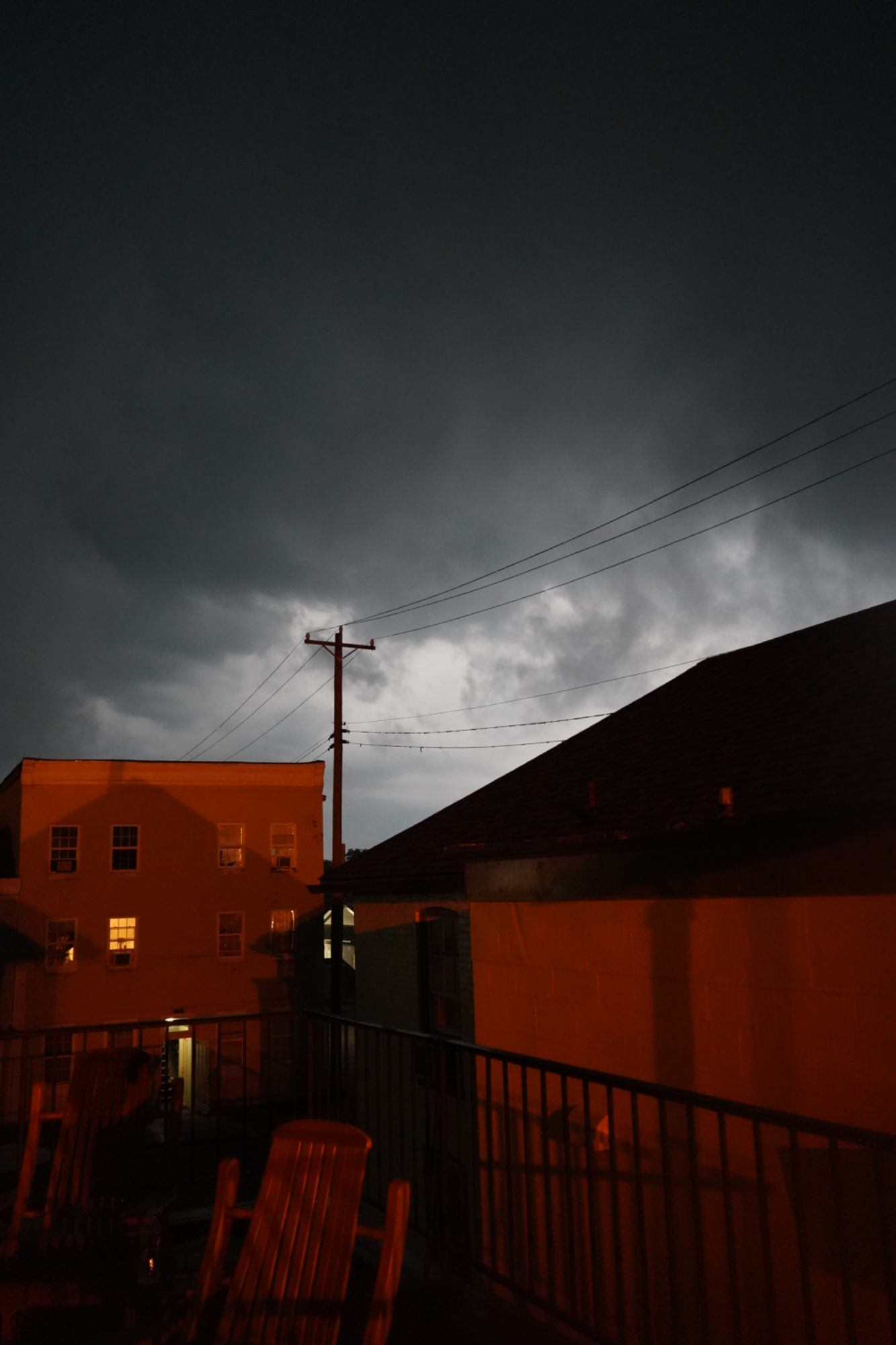 Stormy building at dusk